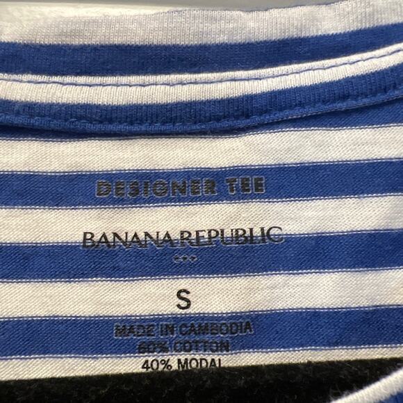 Banana Republic Women’s Designer Tee Cotton Modal Striped Top Size S‎ Blue White - Picture 2 of 3